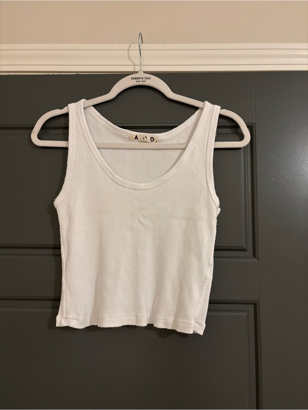 AMO Ribbed Crop Tank Top White Size Small Made in USA